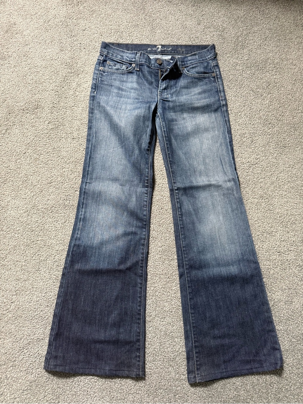 7 For All Mankind Blue Dojo Wide Leg Flare Jeans